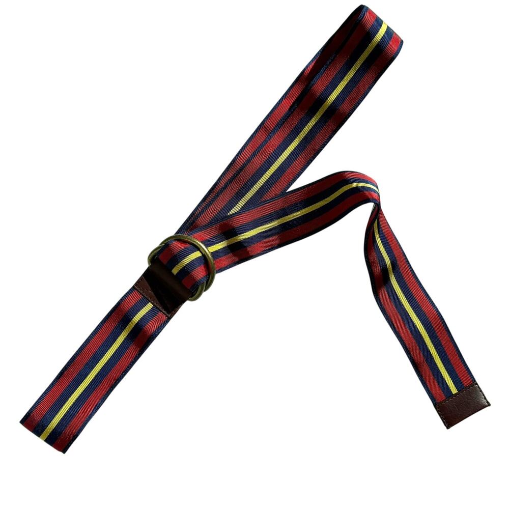 J.McLaughlin Striped Canvas D-Ring Belt Red Navy Yellow Large
